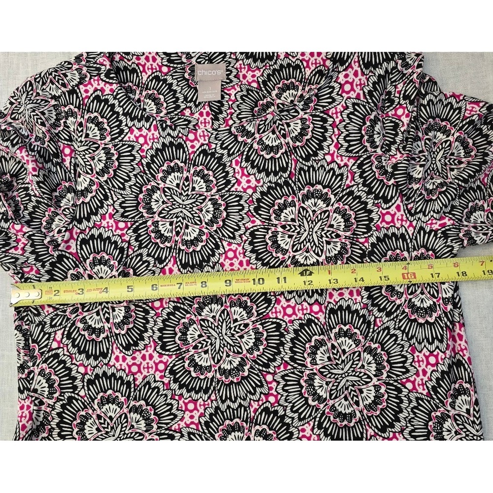 Chico's Womens Dress Etch Floral Shirt Pink Black White Knee Length 1 (8/10) - Picture 5 of 5